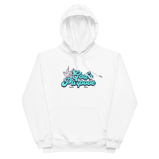 Unisex God's Purpose God's Plan Premium Eco Hoodie – Blue Lettering