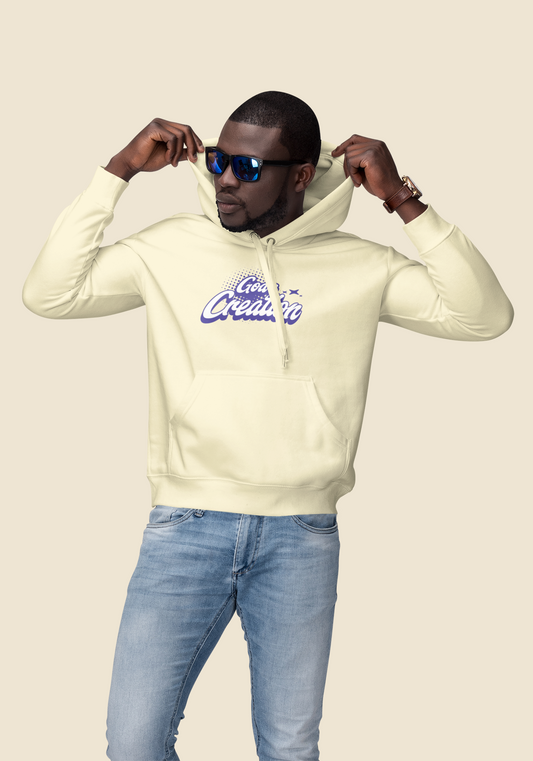 Men's "God's Creation" Hoodie with White Text and Blue Outline